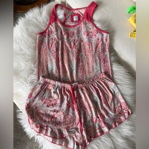 Echo Women’s Pajama Shorts Set Paisley Coral Size Small